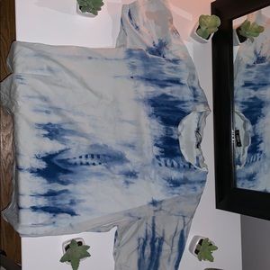 blue and white tie dye shirt